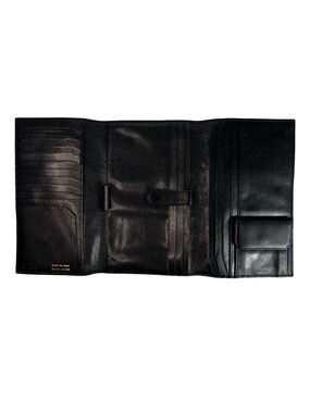 Le Sac Italy Genuine Leather Travel Wallet Organizer Black Checkbook Passport